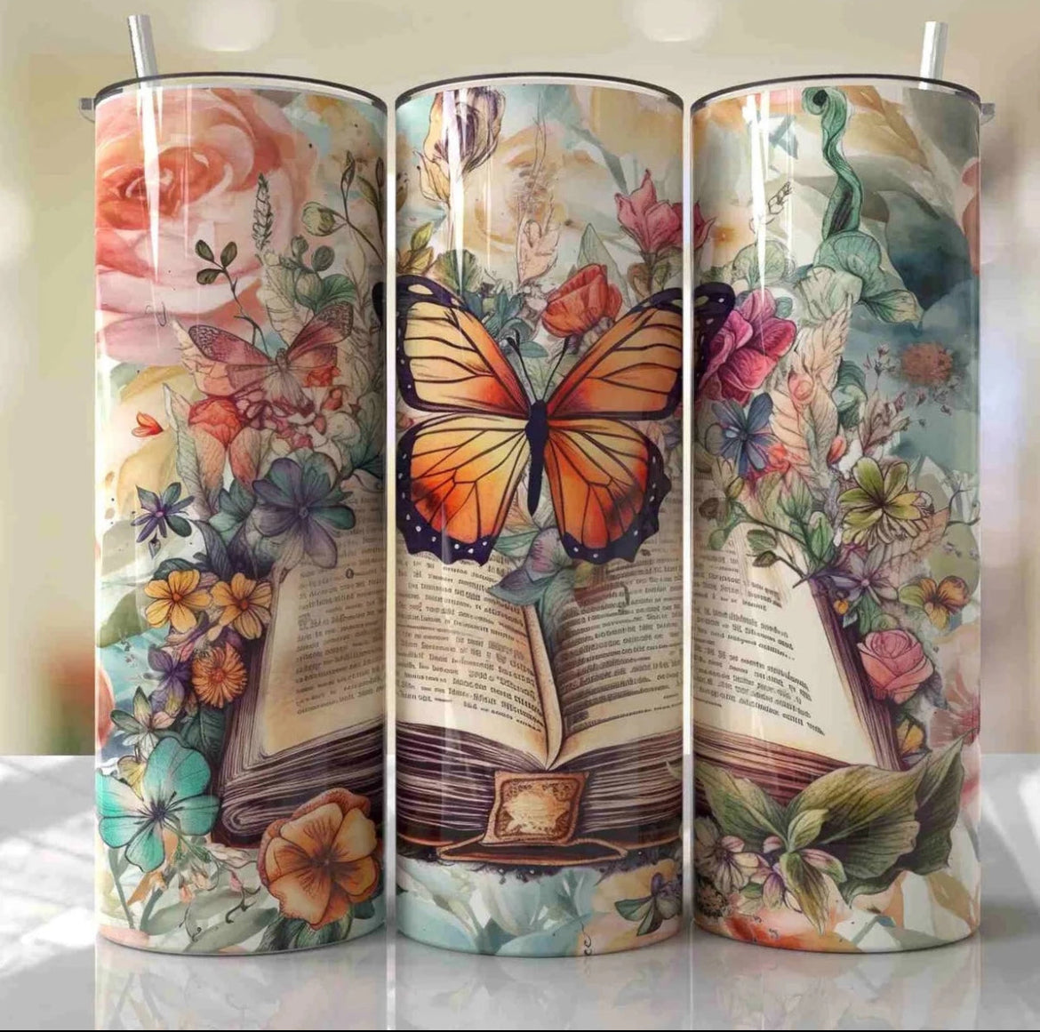 Floral Butterfly Skinny Tumbler 20 Oz