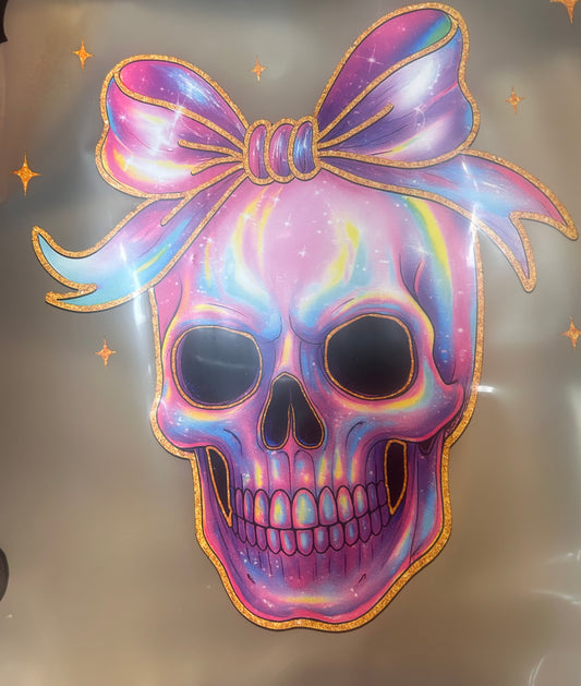 Sparkly Spooky Skull Iridescent DTF Halloween Fall Unisex SoftStyle T-Shirt