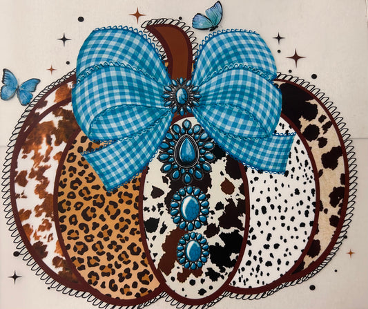 Cow Print Turquoise Pumpkin DTF Unisex SoftStyle T-Shirt